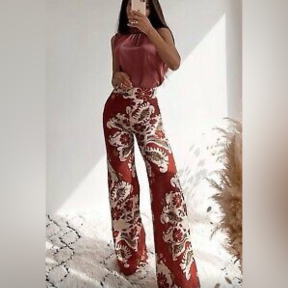 Zara Linen Blend Print Wide-Leg Pants - Picture 7 of 16